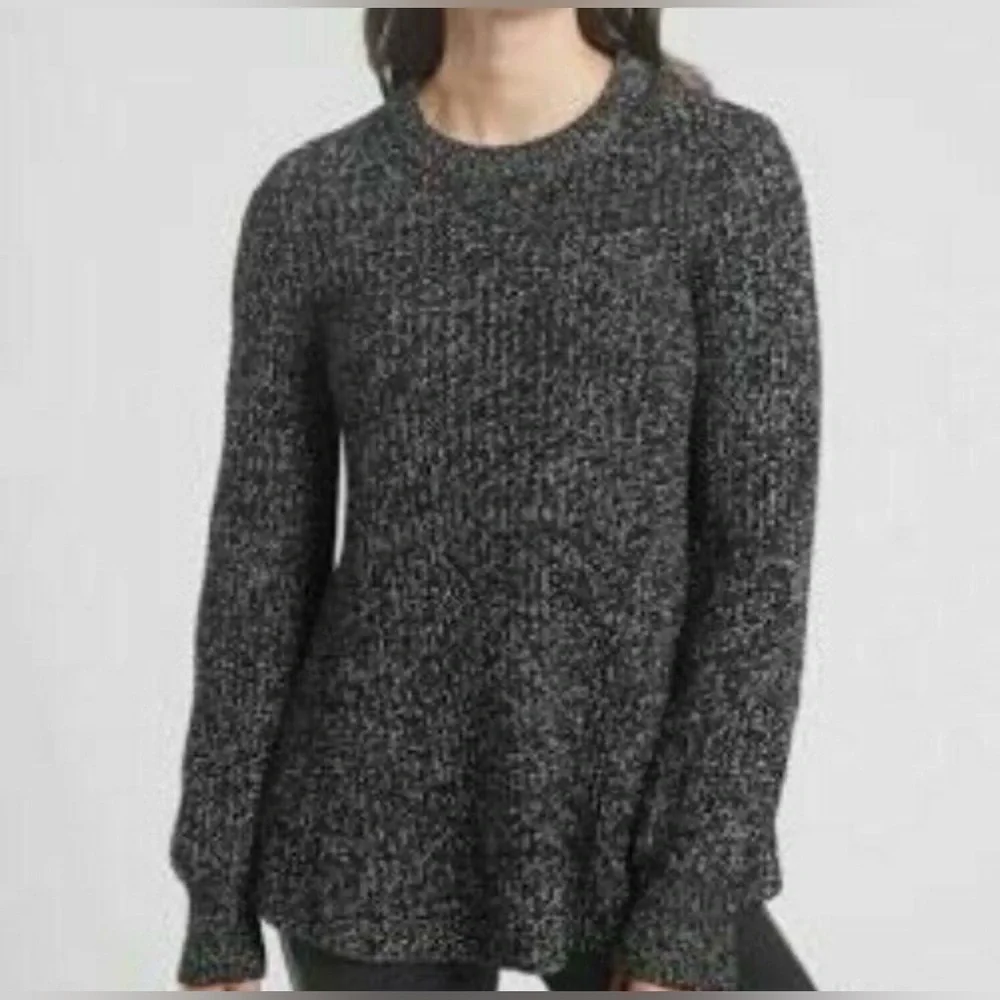 ATHLETA Sierra Marled Black White Wool Blend Sweater Crew Neck Size XXS